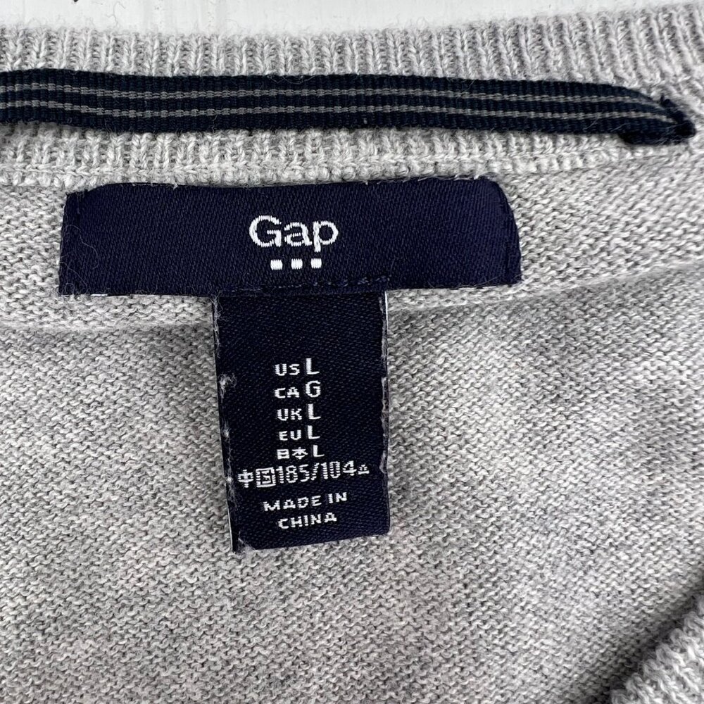 Gap Gray V-Neck Sweater With Orange & White Stripe 100% Cotton Size L - Picture 2 of 6